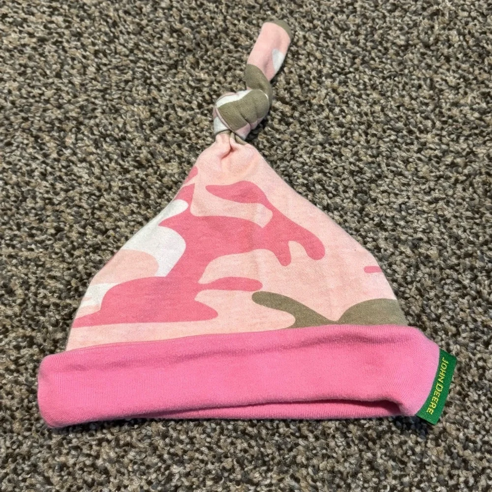 John Deere Baby Girl Pink Camo Knot Hat